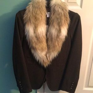 Ann Taylor Wool Jacket with faux fur collar. Brown, size 4 with metal buttons